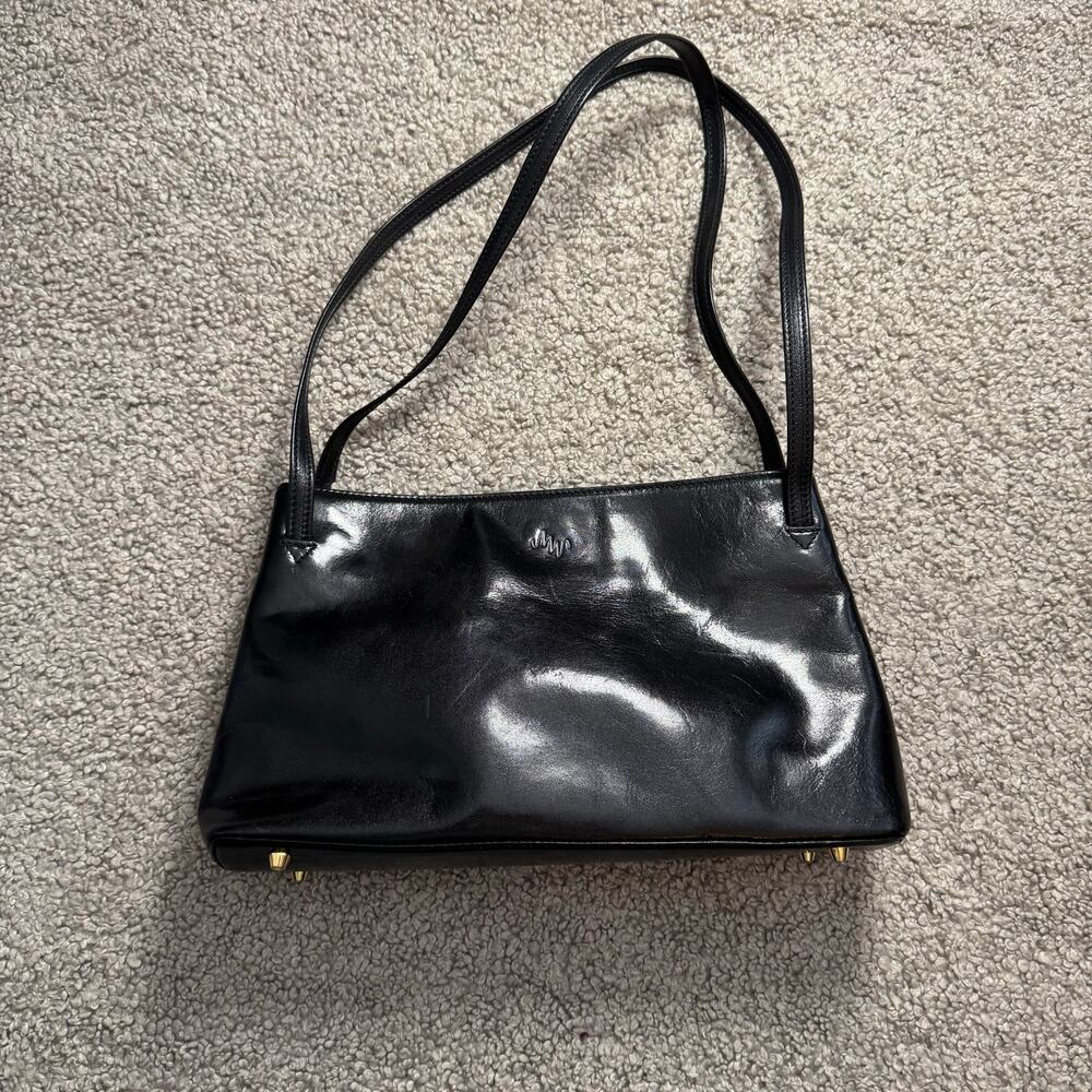 VTG MONSAC ORIGINAL Black Leather Satchel Shoulder Bag Double Handle Purse